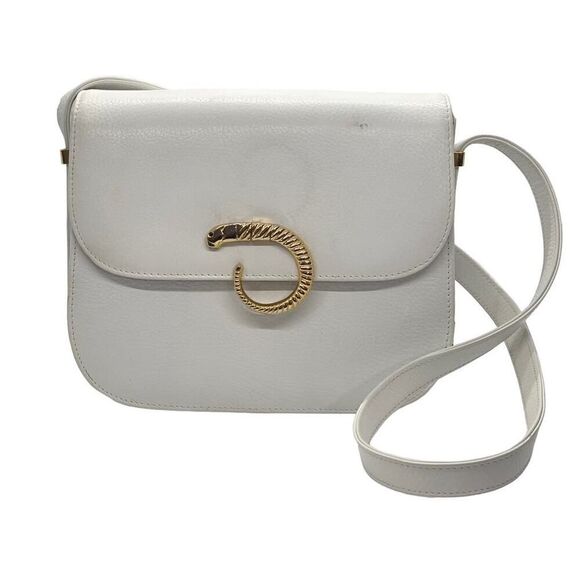 Vintage Ashneil Shoulder Bag Purse White Leather Gold Snake Red Rhinestone Eye - Picture 1 of 14